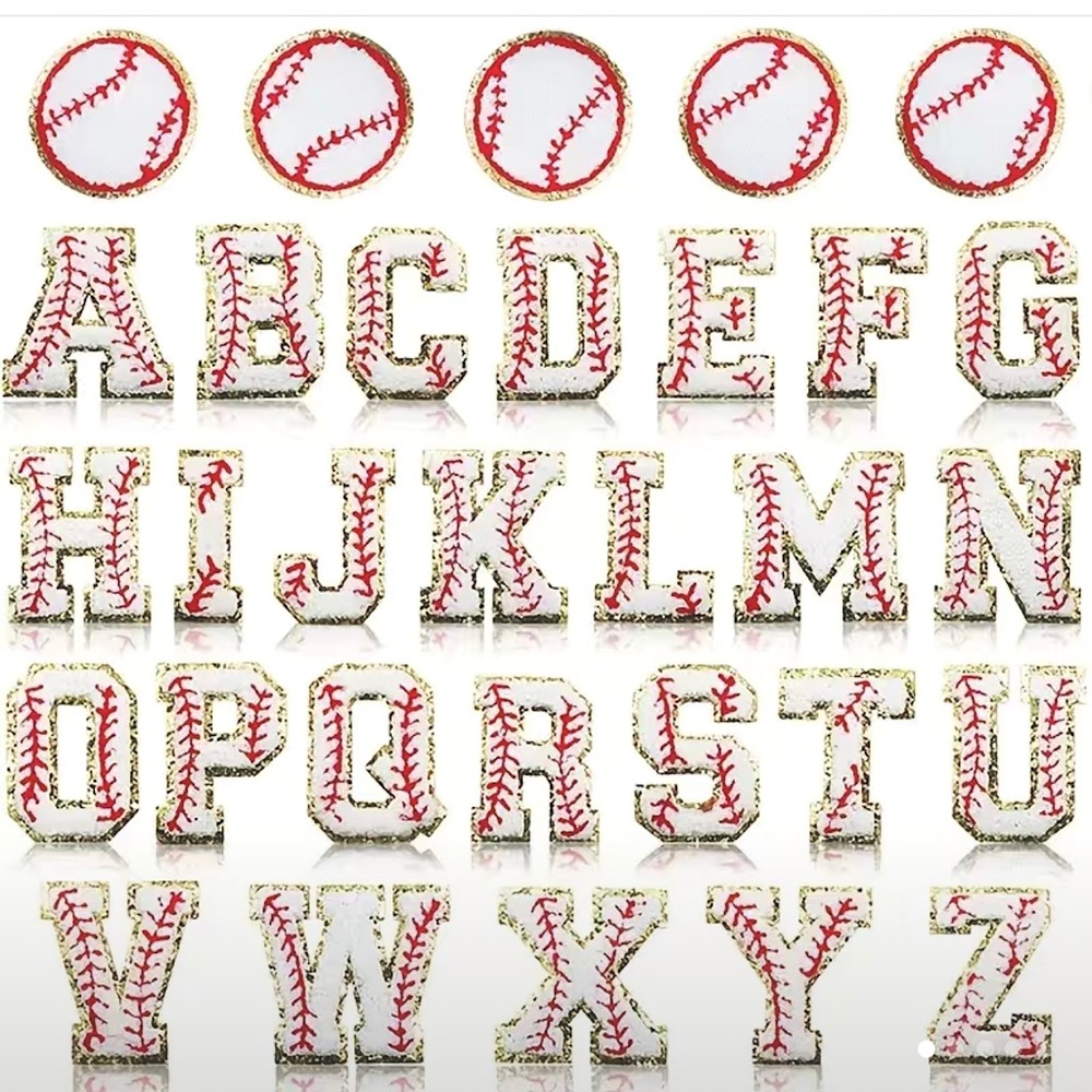 Baseball patch letters and baseballs